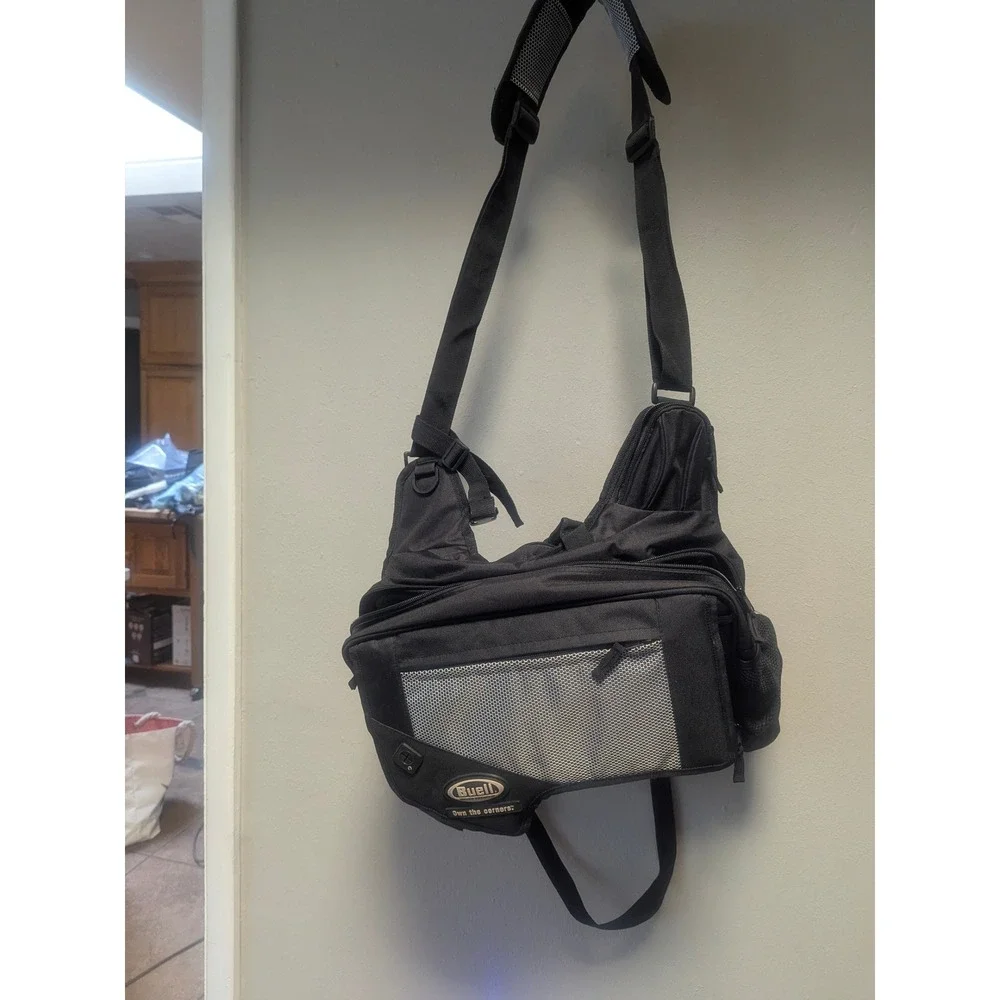 Buell Motorcycle Messenger Bag Mens OS Black Tactical Crossbody Shoulder Bag